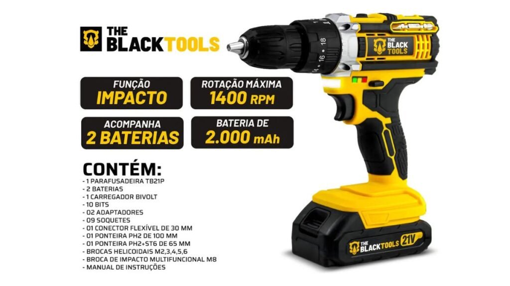 Parafusadeira Furadeira de Impacto The Black Tools